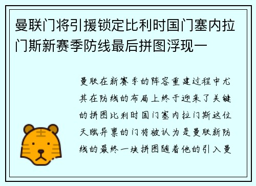 曼联门将引援锁定比利时国门塞内拉门斯新赛季防线最后拼图浮现一